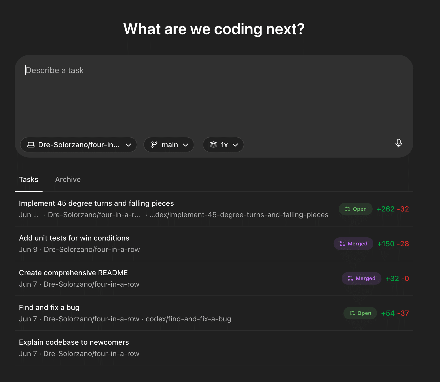 Screenshot of chat interface for Codex
